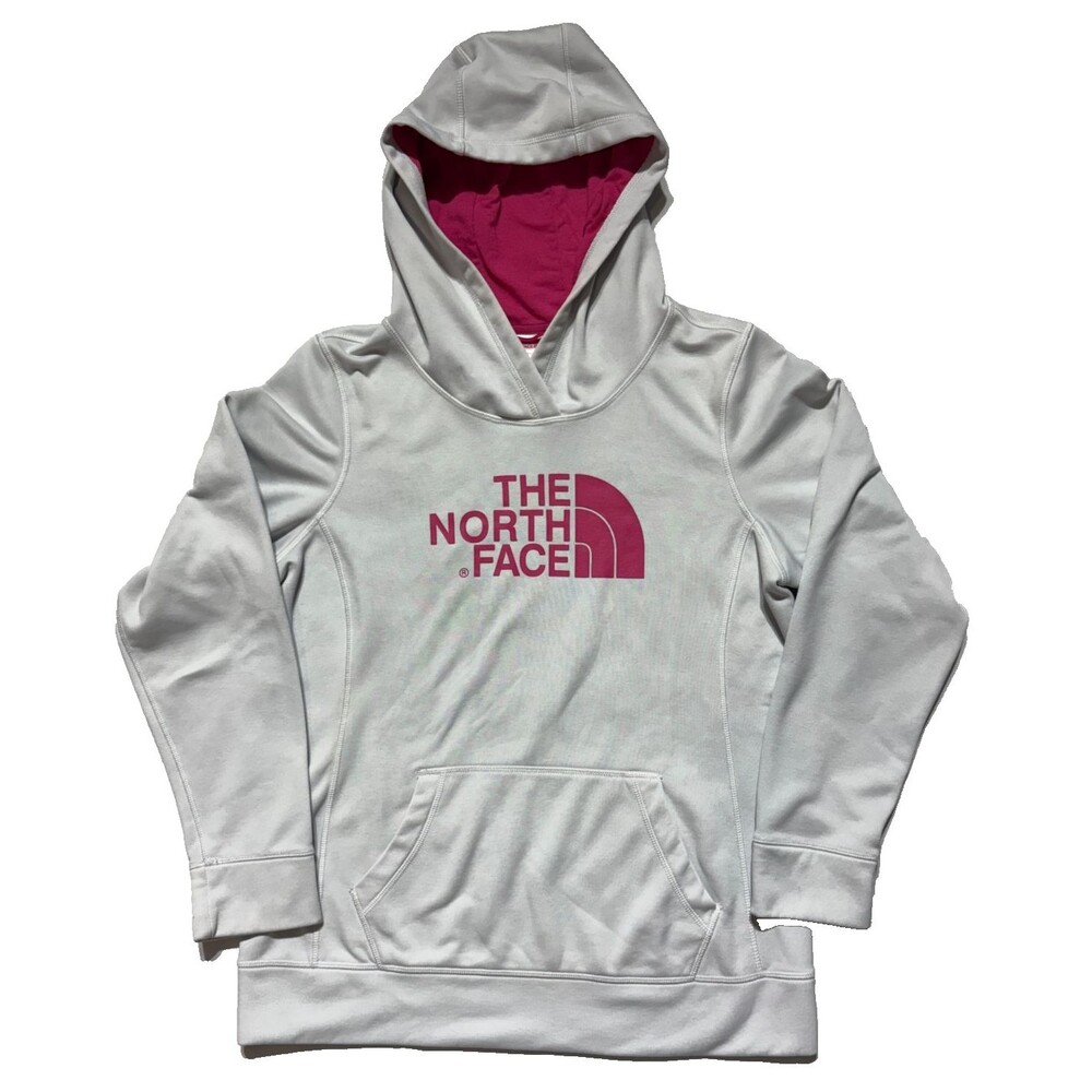 The North Face Hoodie Womens L Large White Pink Ribbon Half Dome Pullover Fleece
